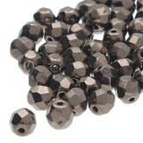 Fire Polished 6mm Round Jet Copper 25/Strand