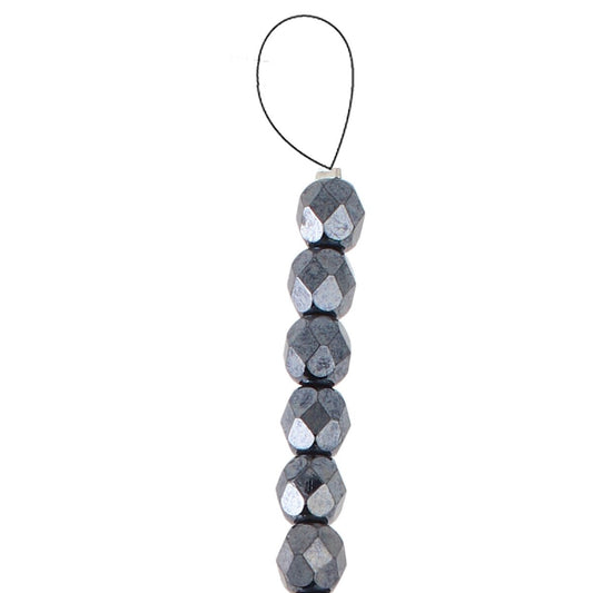 Fire Polished 6mm Round Jet Hematite 25/Strand