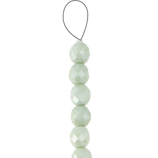 Fire Polished 8mm Round Chalk Green Luster 20/Strand