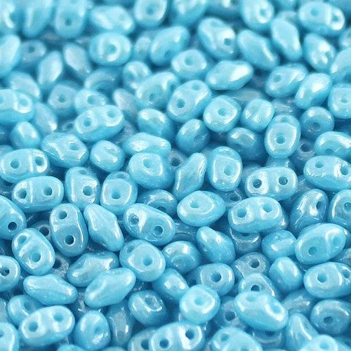 *Czech Miniduo Beads Turquoise Blue White Luster 8g