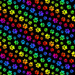 *#660 Rainbow Paw Prints Black 100% Cotton  - Price Per Half Yard