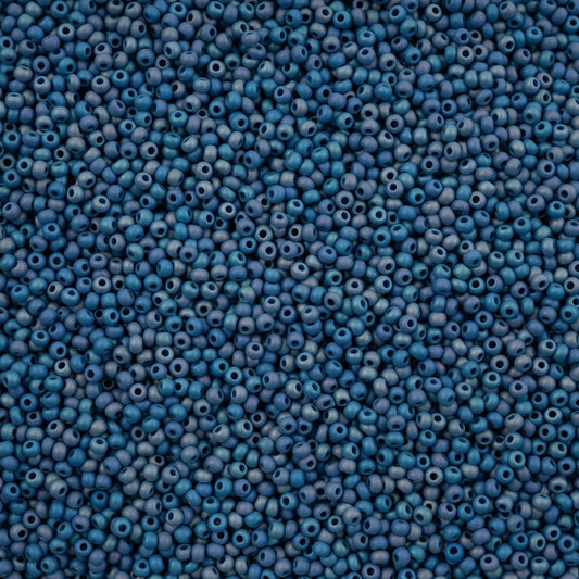 11/0 Czech Seed Beads #43214 Opaque Blue Matte Rainbow 23g