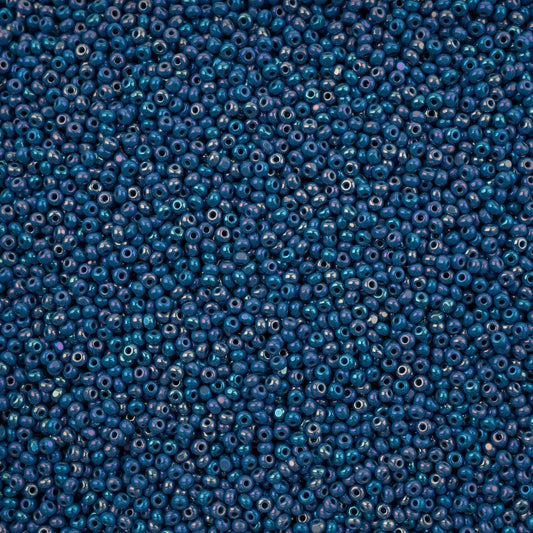 11/0 Czech Cut Seed Beads #37084 Opaque Blue Rainbow 13g