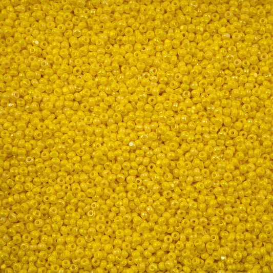 11/0 Czech Cut Seed Beads #37088 Opaque Yellow Rainbow 13g