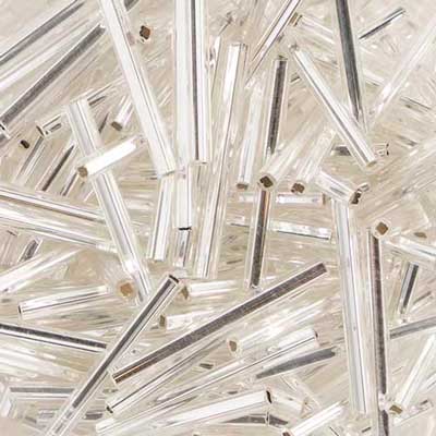 25mm Czech Bugle Beads Silver Lined Crystal 25g Bag