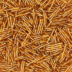 20mm Twisted Czech Bugle Beads Silver Lined Gold 25g Bag