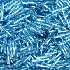 15mm Twisted Czech Bugle Beads Silver Lined Aqua 25g Bag