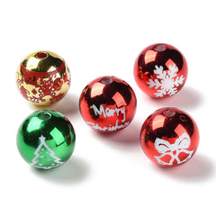 Christmas Round Acrylic Beads 15mm Metallic Mix 5/pk