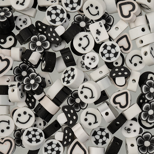 Craft Beads Clay Mixed Shapes Black and White 120/pk