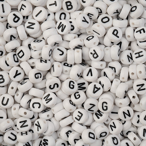 Craft Beads Plastic Alphabet Disc 7mm White 150g