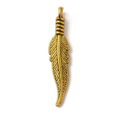 1 1/4" Antique Gold Feather Metal Charm 10/pk