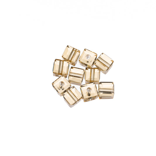 K9 Glass Cube Beads 4mm Gold Champagne 10/pk