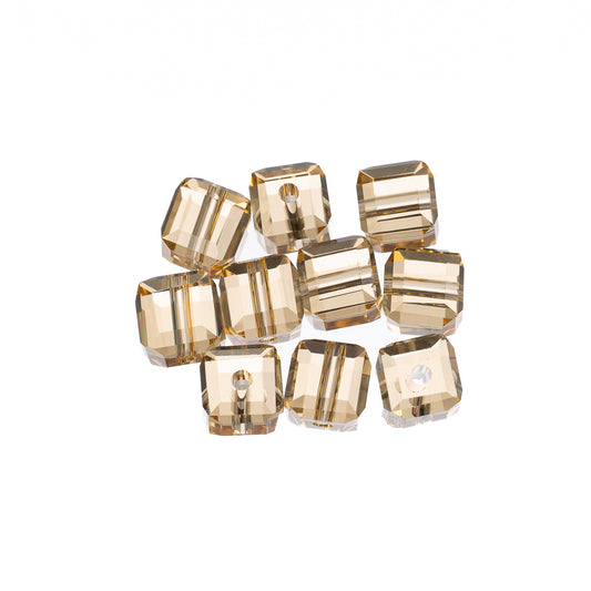 K9 Glass Cube Beads 6mm Gold Champagne 10/pk