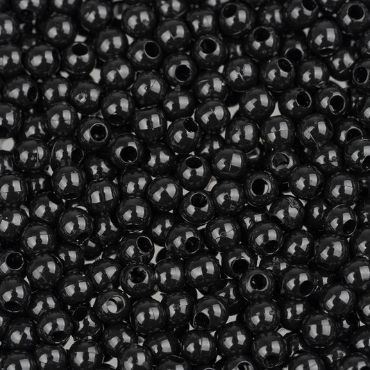 Round Plastic Beads 4mm Opaque Black Approx 1000/Bag