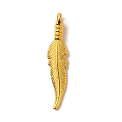 Feather Metal Charm 32x7mm Gold 10/pk