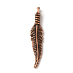 1 1/4" Antique Copper Feather Metal Charm 10/pk