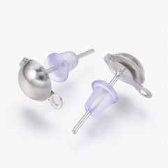 Nickel Earring Studs with Loop and Backings 10/pk