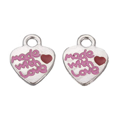 1/2" Pink Made With Love Heart Charm 5/pk