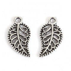 1/2" Antique Silver Leaf Charms 10/pk