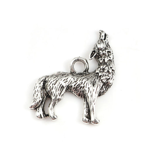 Howling Wolf Pendant 1 1/8 inch Antique Silver 5/pk