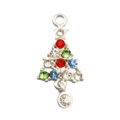 1 1/8" Christmas Tree Silver Rhinestone Charm 2/pk