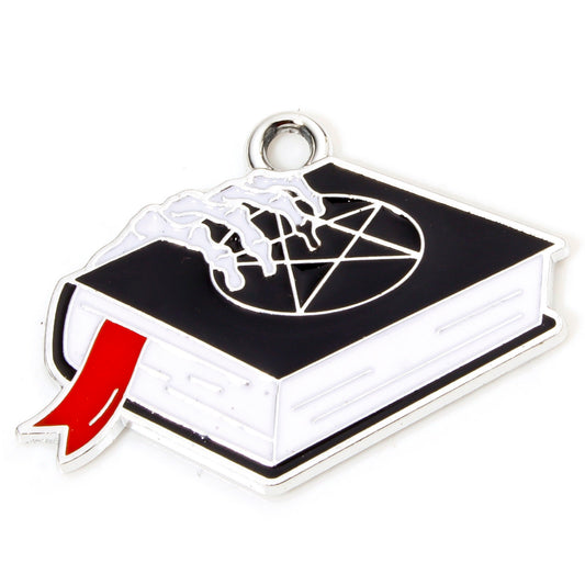 Spellbook & Skeleton Hand Pendant 28x20mm 5/pk