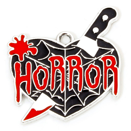 Horror Heart Enamel Pendant 27x26mm 5/pk