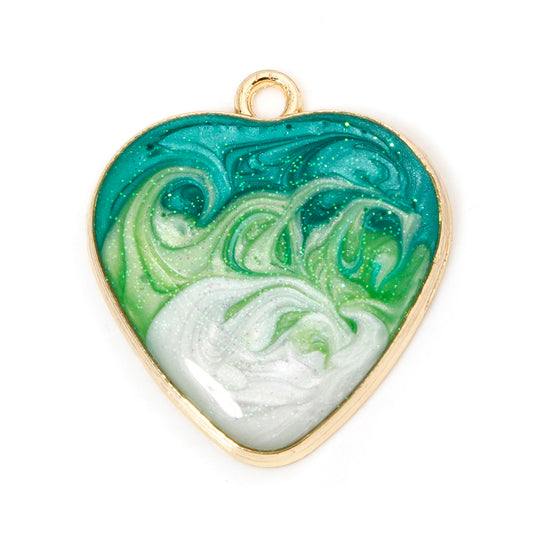 Heart Pendant 1 inch Pearlized Teal Green Enamel 2/pk