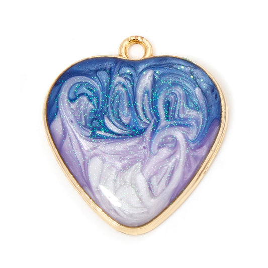 Heart Pendant 1 inch Pearlized Navy Blue Enamel 2/pk