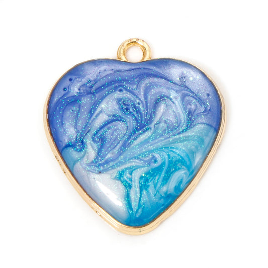 Heart Pendant 1 inch Pearlized Dark Blue Enamel 2/pk