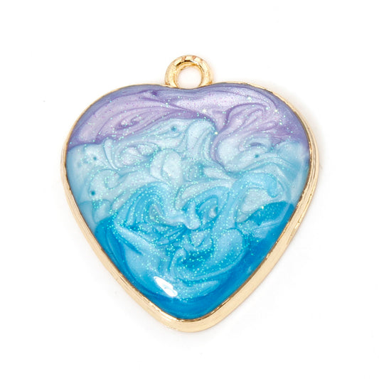 Heart Pendant 1 inch Pearlized Multi Colour Enamel 2/pk