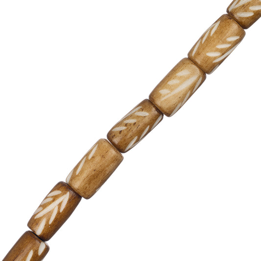 Bone Carved Tube 1/2" Light Brown 16/Str