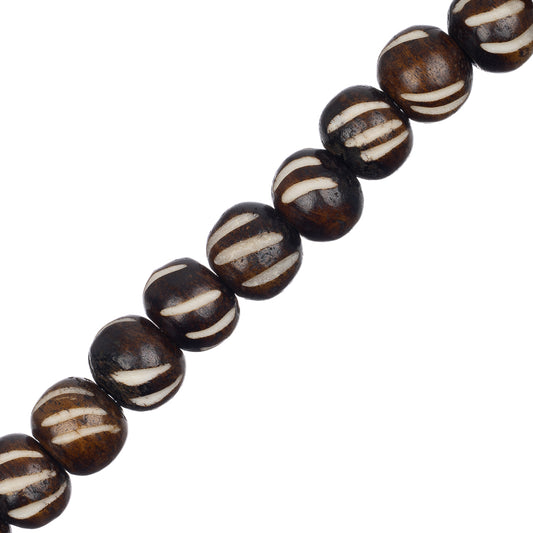 Bone Carved Round 10mm Brown 18/Str