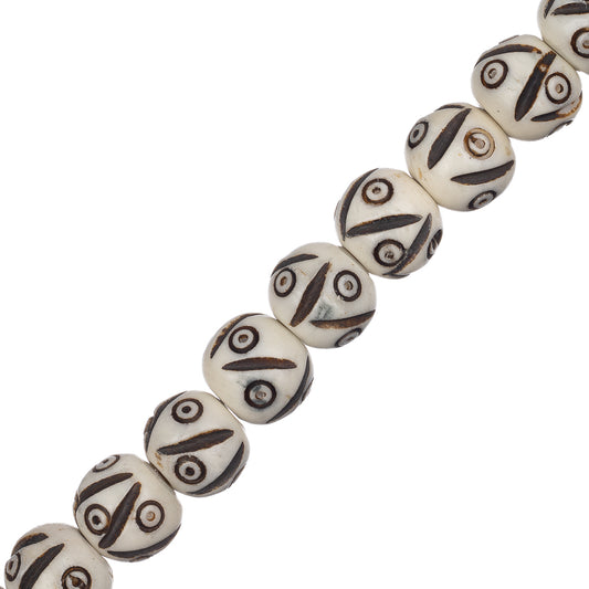 Bone Carved Round 10mm Antique Ivory 20/Str