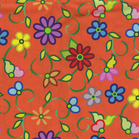 Cotton Fabric Kokum Flowers 58" Orange - Half Yard