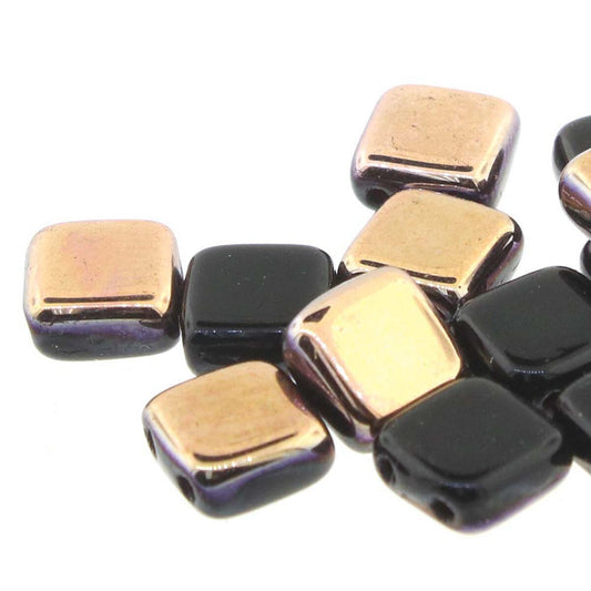 *6mm Czech Tile Beads Jet Apollo Gold 25/Strand