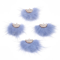 Faux Mink Fur Tassels 1.25" Cornflower Blue 2/pk