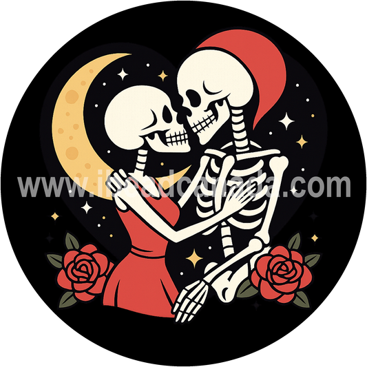 Epoxy Sticker Printed Round 1" Moonlit Skeleton Couple 10/pk