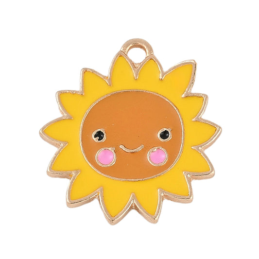 Sun Enamel Charm 22x21mm 5/pk