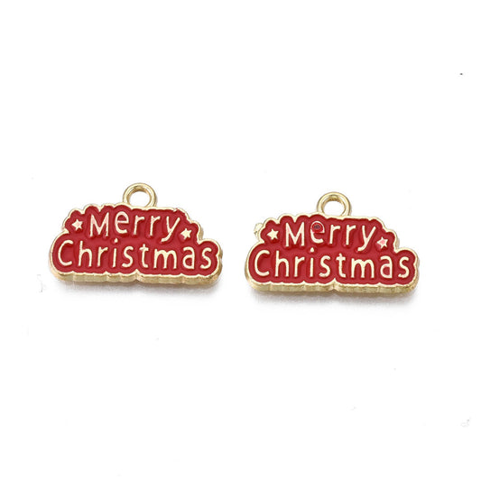 Merry Christmas Enamel Charm 12x20mm 5/pk
