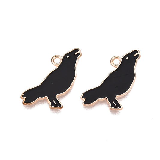 Raven Enamel Charm 22x17mm 5/pk