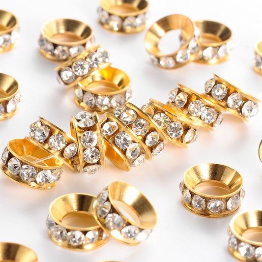Rhinestone Spacers 10mm Gold / Crystal 10/pk