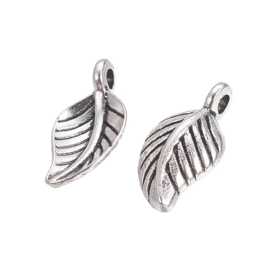 Leaf Metal Charm 15x8mm Antique Silver 10/pk