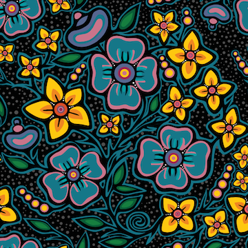 Cotton Fabric Ojibway Florals #1 Black - Half Yard