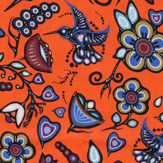 Ojibway Florals #06 Orange 100% Cotton - Price Per Half Yard