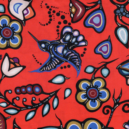 Ojibway Florals #06 Red 100% Cotton - Price Per Half Yard