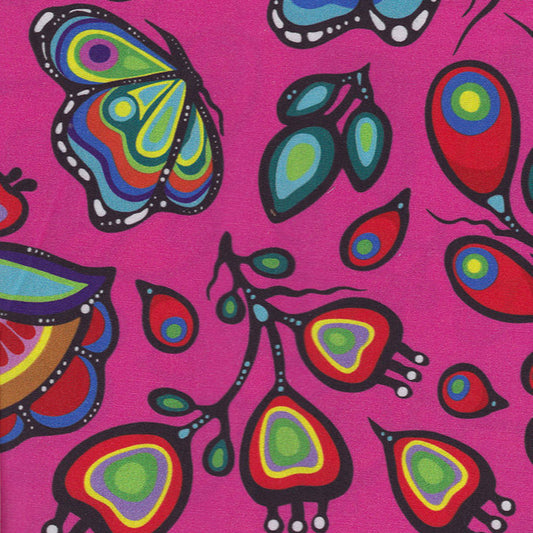 Memengwa Ojibway Florals #07 Fuchsia 100% Cotton - Price Per Half Yard