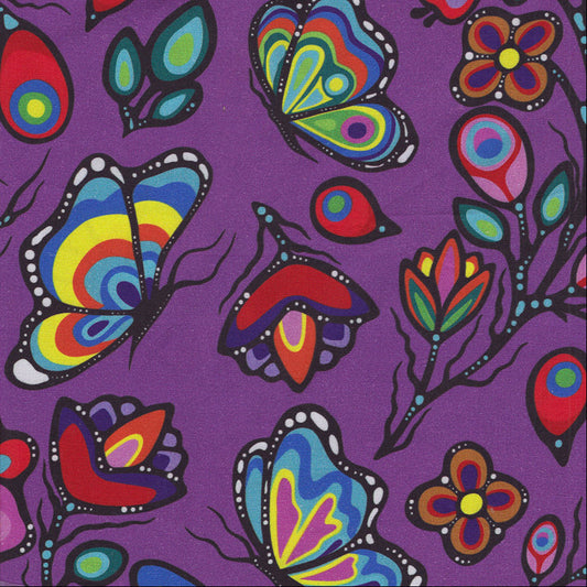 Memengwa Ojibway Florals 7 Plum 100% Cotton - Price Per Half Yard