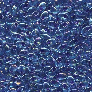 Long Magatama Beads #353 Cobalt Lined Aqua AB 8.5g