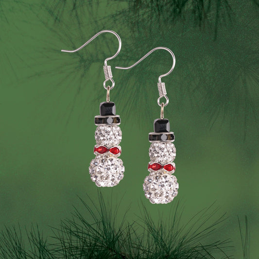Solid Oak Nostalgic Christmas kit featuring Beaded rhinestone snowman earrings, green background